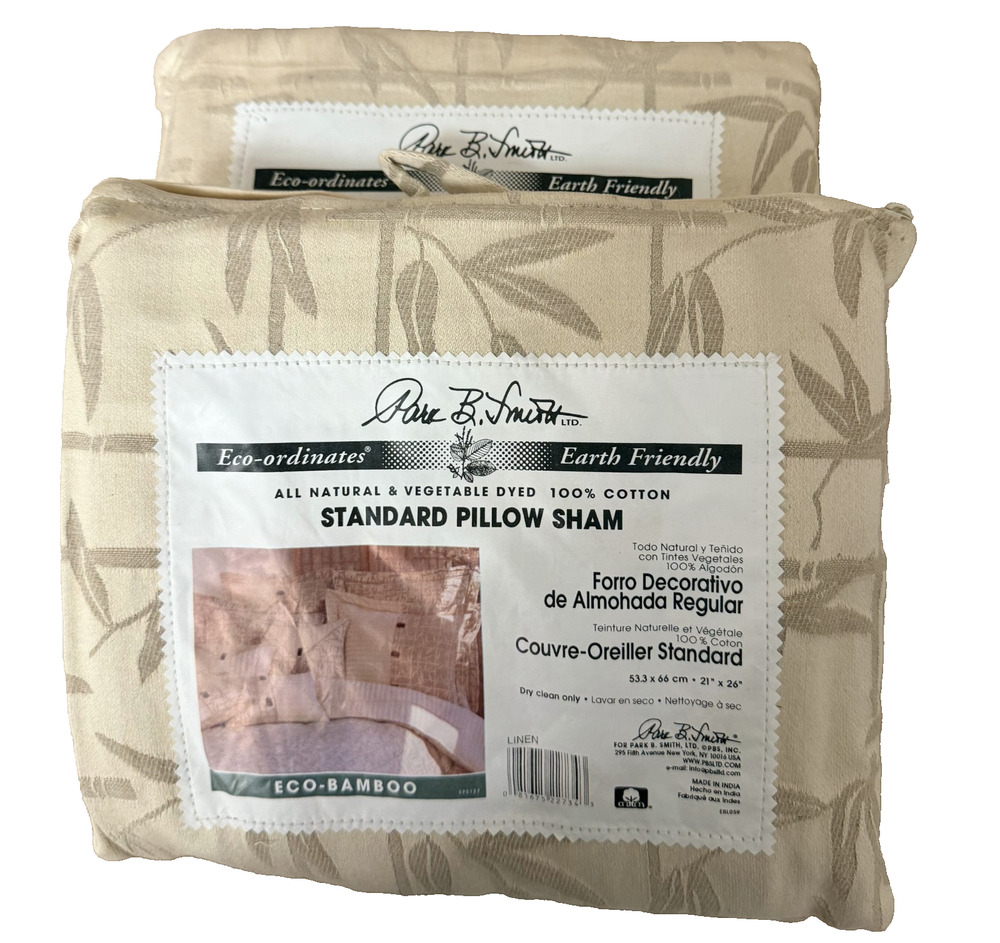Park B. Smith Eco-Bamboo Beige Botanical Cotton Standard Pillow Sham Set 2 NEW